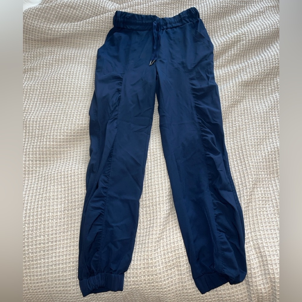 New In Navy Blue Jogger Pants Small Elastic Waistband & Ankles Ties Athletic